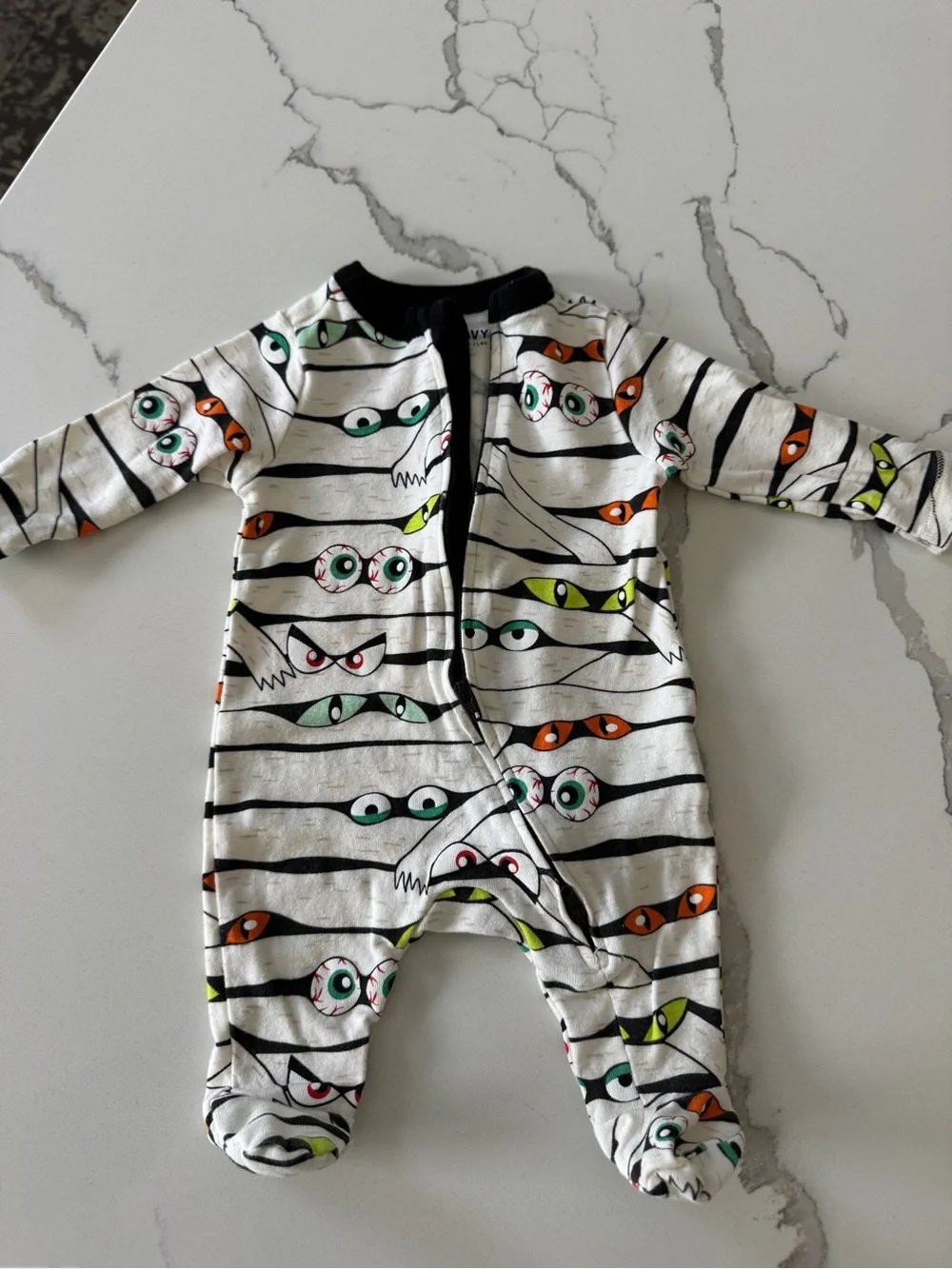 Old Navy Orange Pumpkin & White Mummy Eye Print One-Piece Footies (2-Pack)